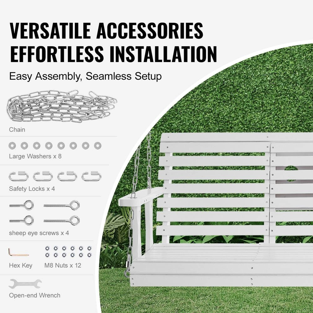 Altalena per Portico in Legno di Cedro Bianco 1523x710x600mm YQ-117C, Panca Sospesa da Giardino con Catene in Acciaio, Carico Max 400kg
