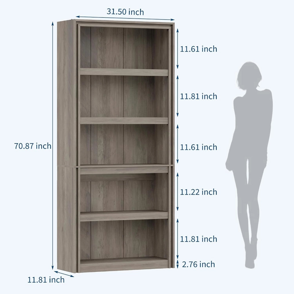 Libreria Aperta a 5 Ripiani 180 cm in MDF, Ripiani Regolabili in Altezza, con Kit di Fissaggio Antiribaltamento per Salotto e Ufficio