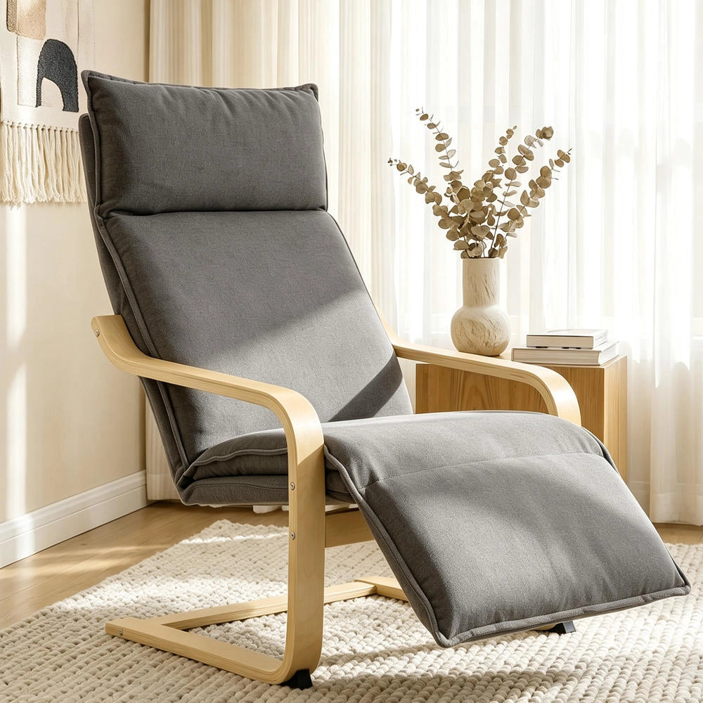 Poltrona Relax da Salotto con Poggiapiedi Integrato Tessuto Effetto Lino Grigio Scuro Ergonomica Design Moderno per Casa