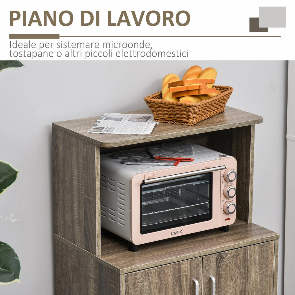 Mobile cucina multiuso salvaspazio con 4 ruote, armadietto e ripiano per microonde, grigio, pratico per casa, 60.4x40.3x97cm