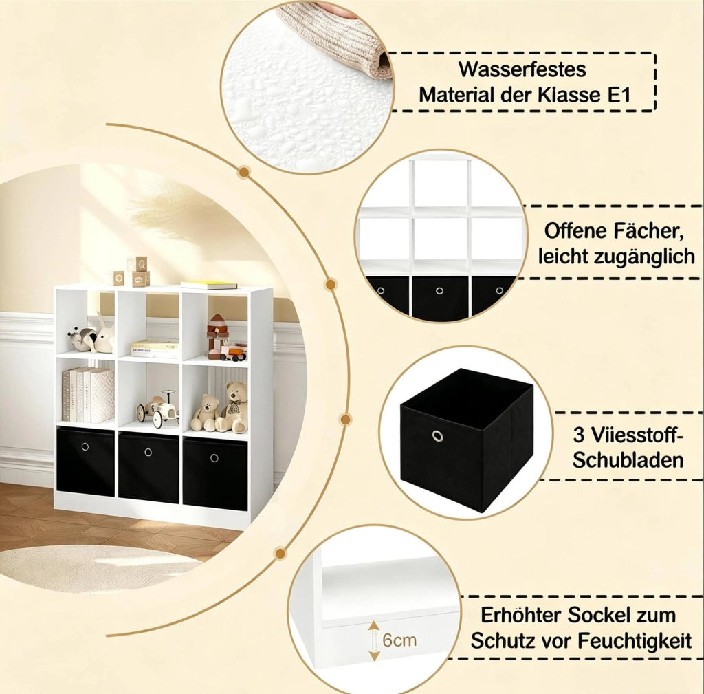 Libreria scaffale 80 x 86,5 x 30 cm bianco e nero in legno ingegnerizzato