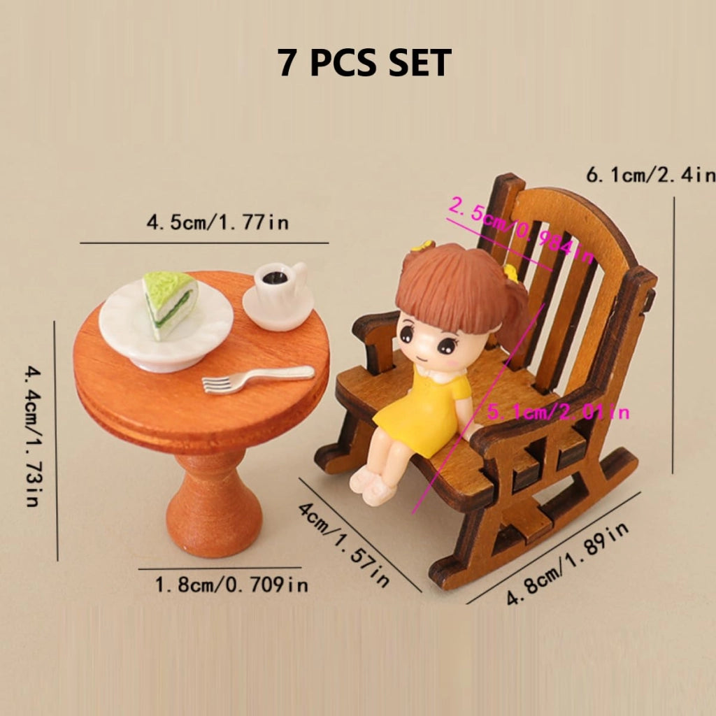 Mini set da caffè, 6 pezzi, aspetto rattan, articolo decorativo