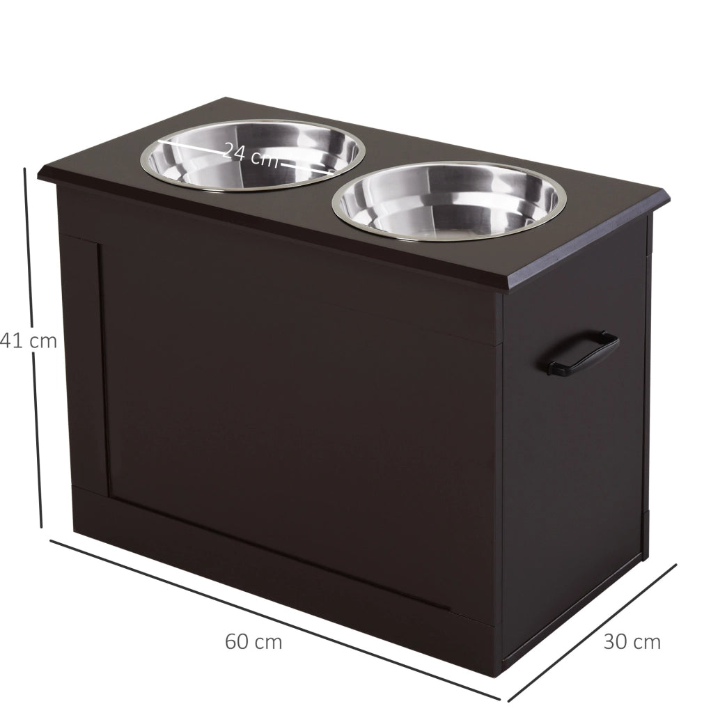 Station de Repas surélevée pour Chien 60x30x41 cm - MDF Brun avec Rangement et Gamelles