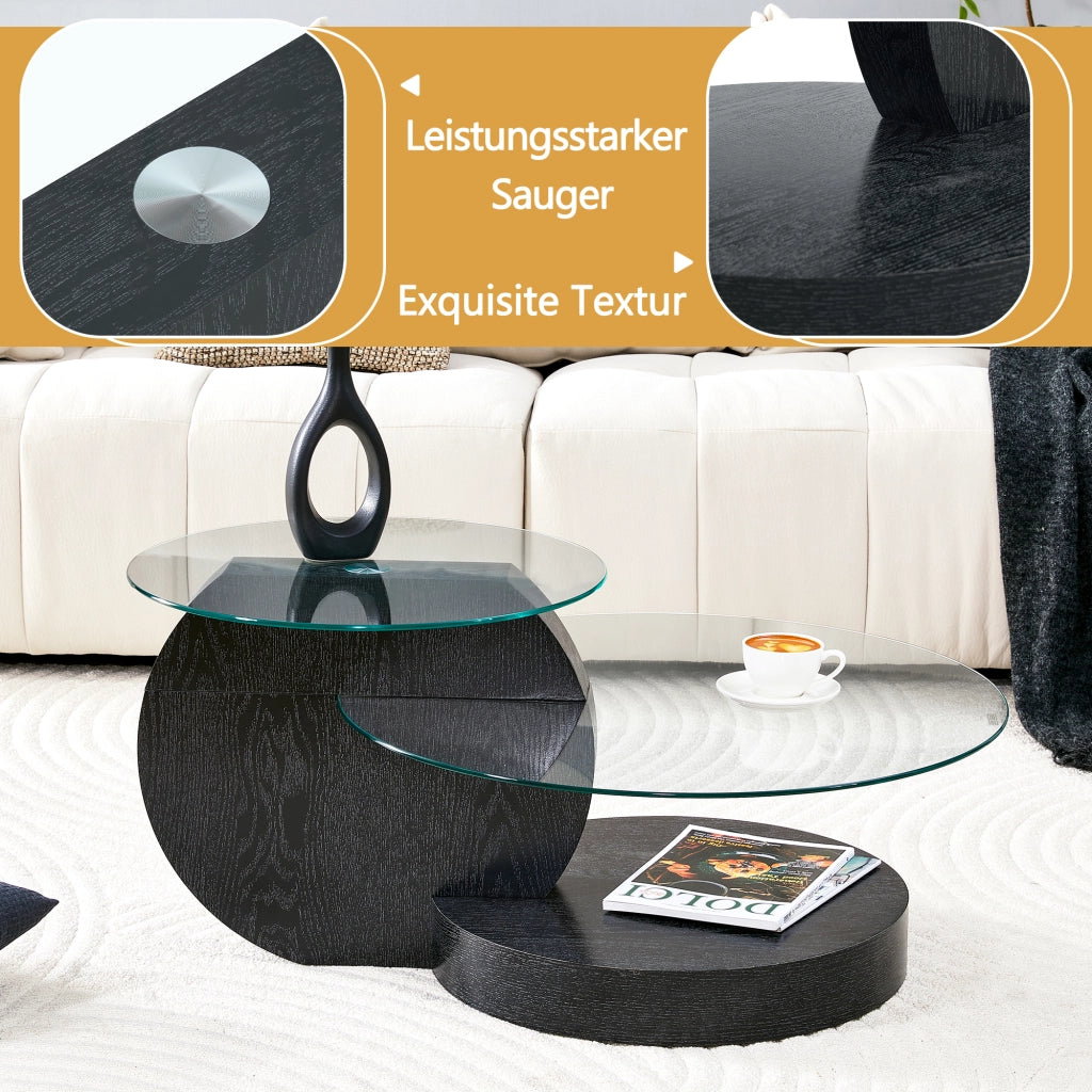 Tavolino da salotto 78,5 × 78,5 × 24,5 cm in MDF e vetro trasparente nero con ripiani multipli design moderno