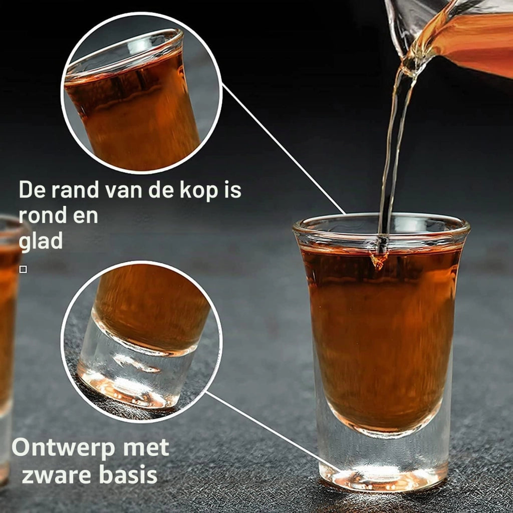 Set di 6 bicchieri da degustazione, capacità 30 ml, in vetro e metallo, forma rotonda, ideali per liquori e whisky