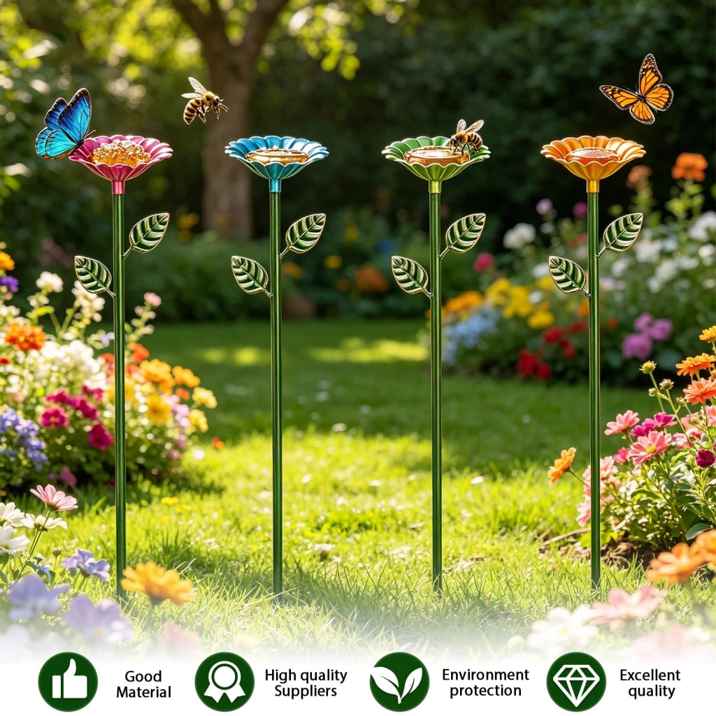 Abbeveratoi per insetti in ferro, confezione da 4 pezzi, forma a fiore, 8x65 cm