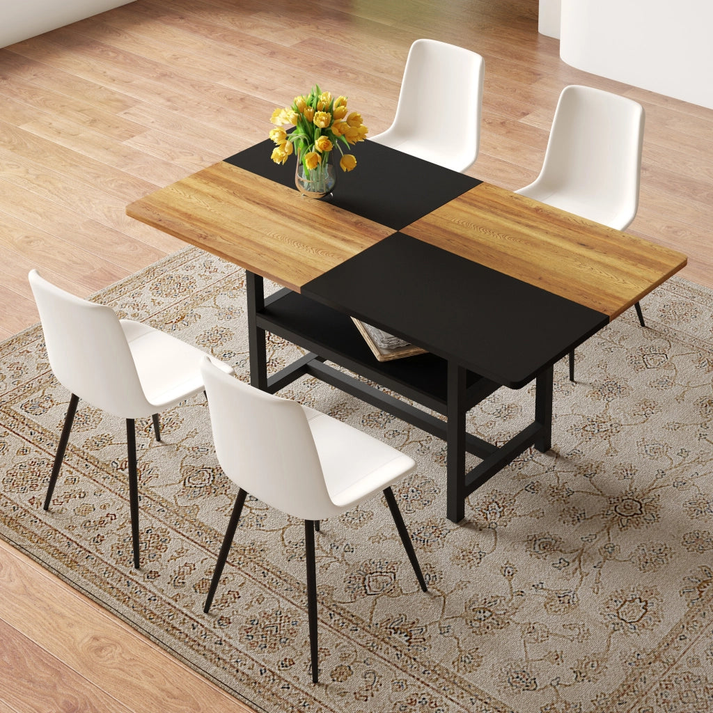 Set tavolo da pranzo con 4 sedie e ripiano integrato in MDF e metallo