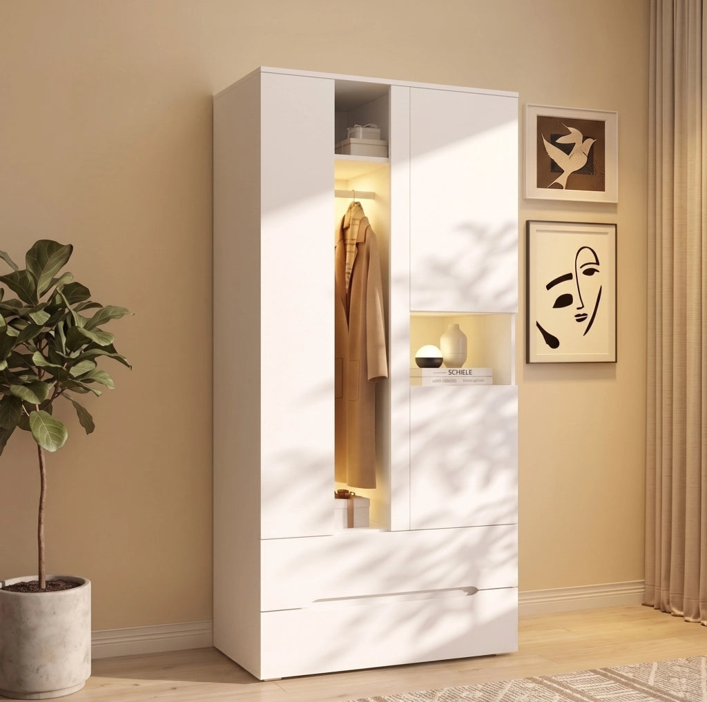 Armadio bianco con illuminazione interna, 90 x 50 x 200 cm