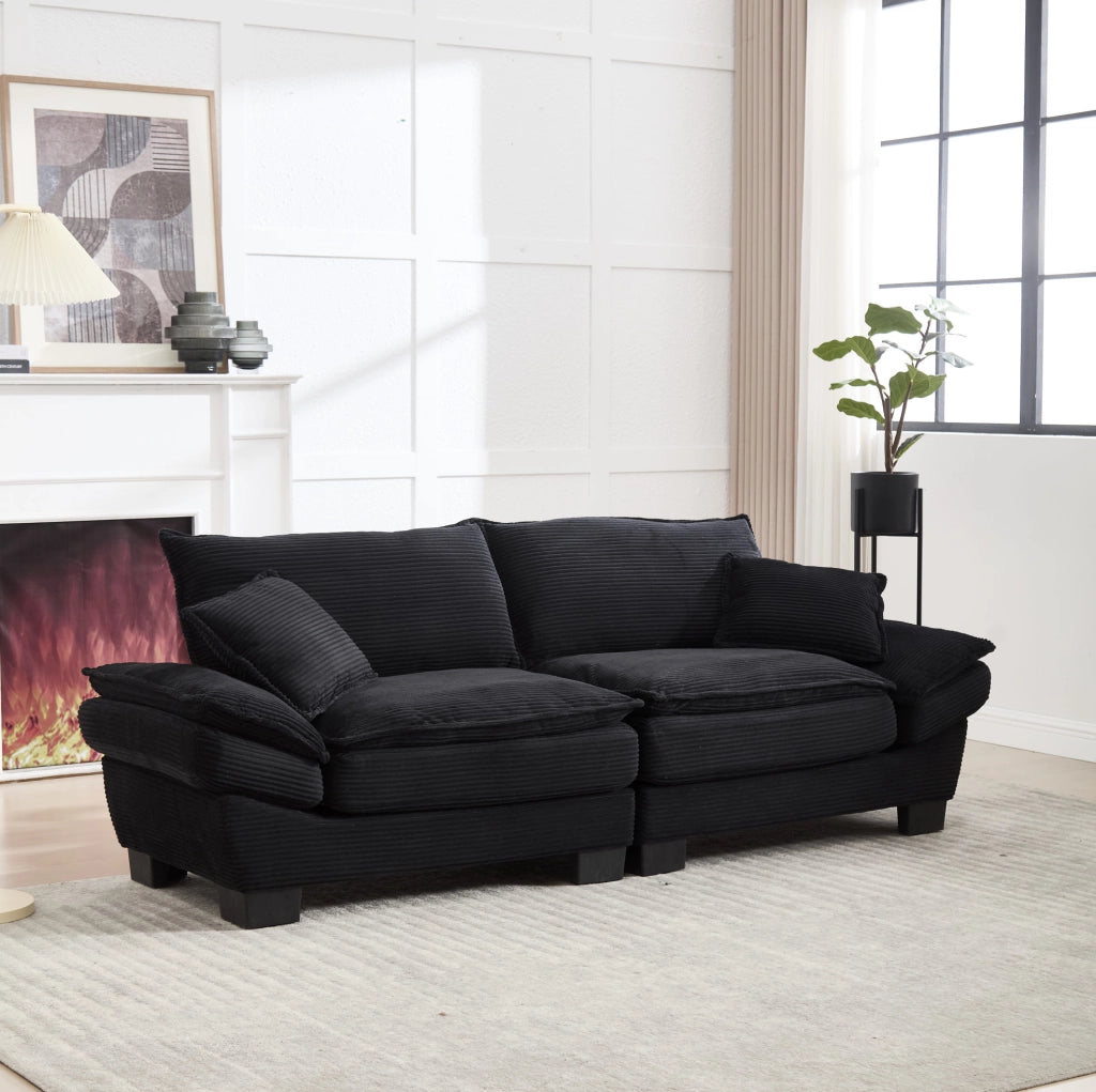 Divano a 2 posti 224x81x81 cm in velluto nero con braccioli, per soggiorno e ufficio