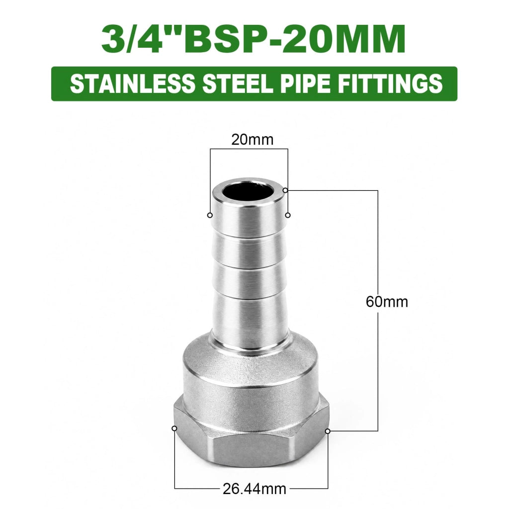 Raccordi per tubi da 20 mm x 3/4" BSP, 2 pezzi, in acciaio inossidabile, forgiati