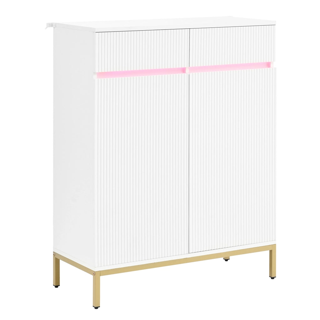 Scarpiera bianca con 2 cassetti, ripiani regolabili e luce LED