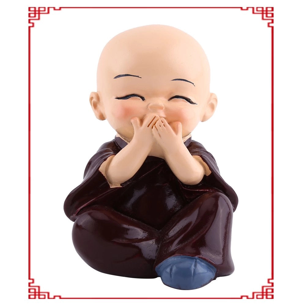 Set di 4 figure in resina raffiguranti Buddha e monaci, alte 6 cm, simbolo di fortuna e prosperità