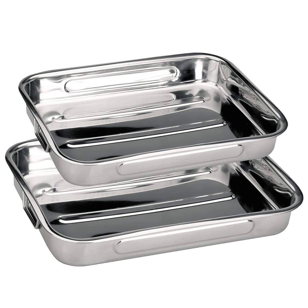 Set di teglie da forno in acciaio inossidabile, composto da 2 pezzi (30x20 cm + 40x30 cm), con maniglie pieghevoli