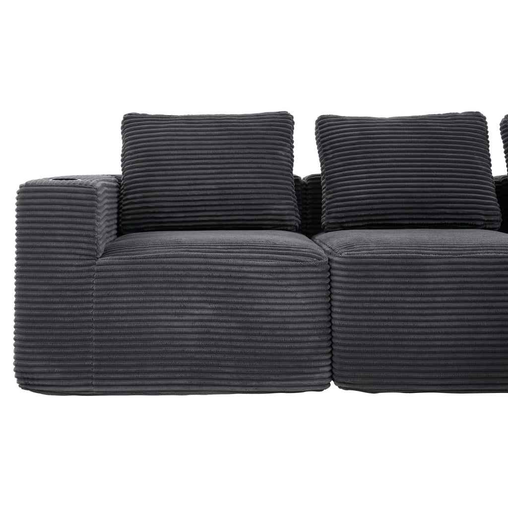 DIVANO 265 cm in poliestere grigio scuro con 3 cuscini e 2 portabicchieri