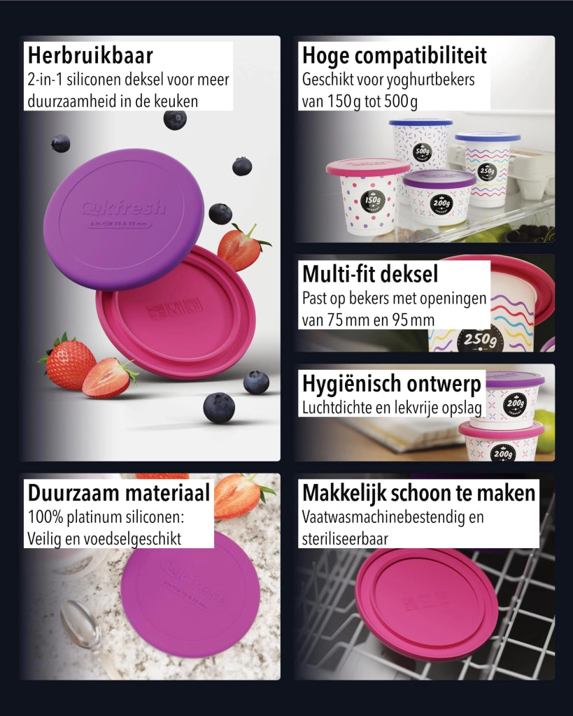Coperchi in silicone per vasetti di yogurt da 150-500g, confezione da 2 pezzi, colore viola