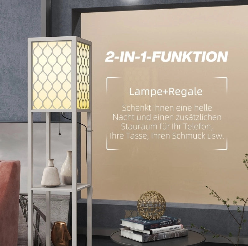 Lampada da Terra Moderna con 2 Ripiani, Interruttore a Catena, Grigio Chiaro, 26x26x156 cm