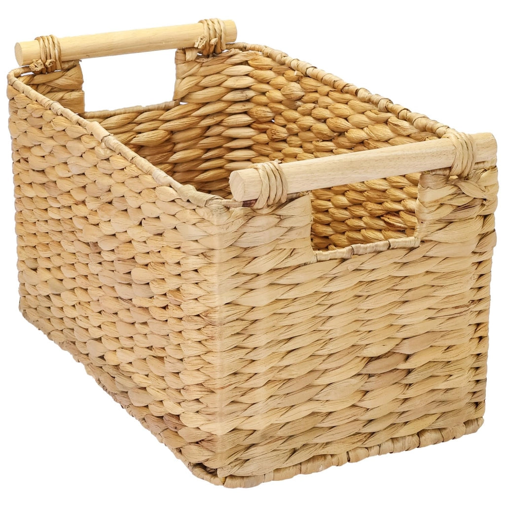 Cesto portaoggetti in ippoporo con manici in legno, dimensioni 37x22x20 cm