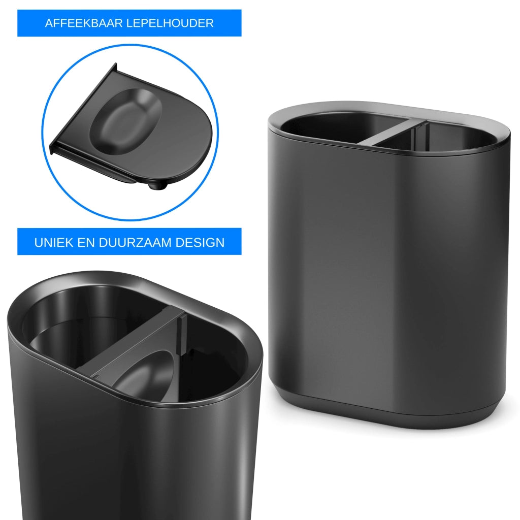 Portaoggetti da cucina con vano per utensili, dimensioni 14x9x19 cm, colore nero opaco