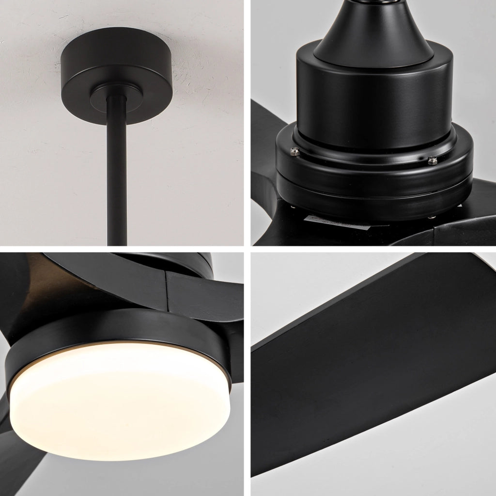 Ventilatore da soffitto 52 pollici nero con luce regolabile e telecomando