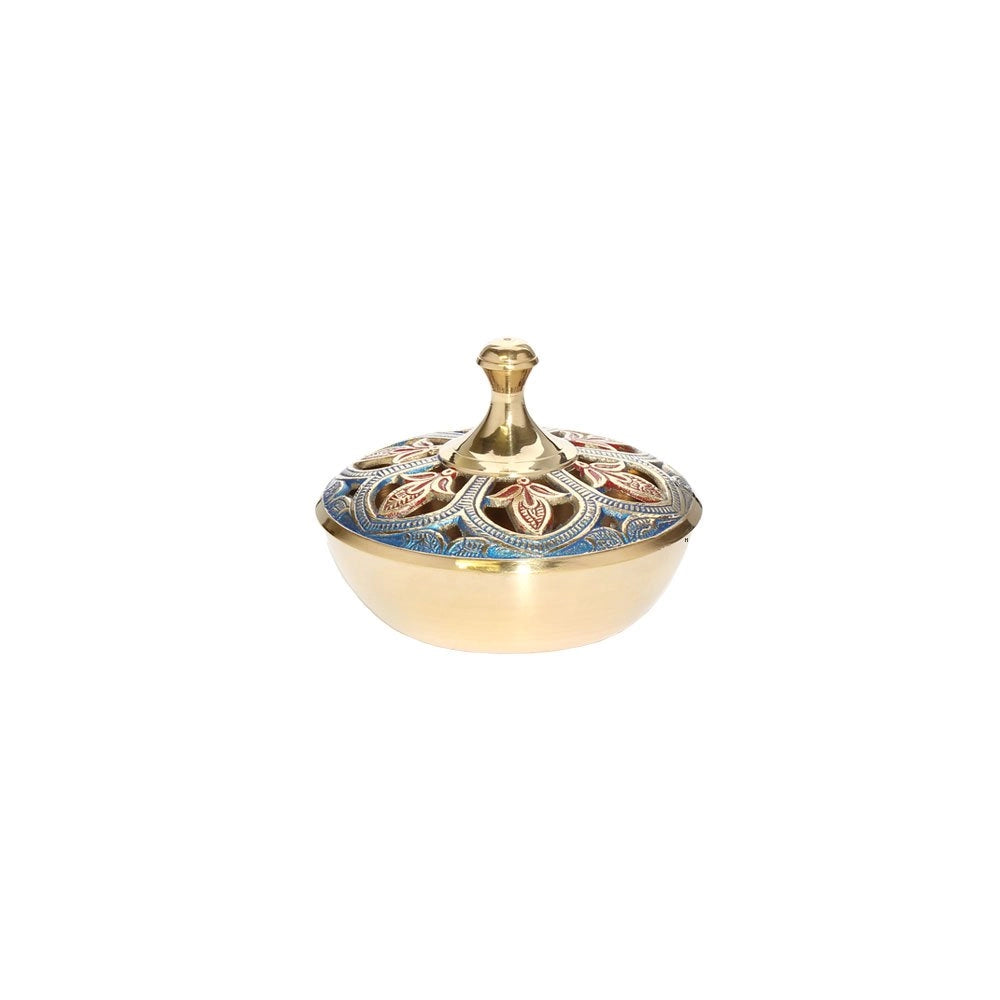 Bruciatore Weihrauch con manico, in ottone, rosso, blu e oro, 7x10 cm