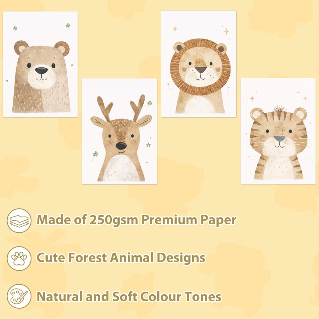 Set di 4 poster per la cameretta dei bambini, formato A4, color oro