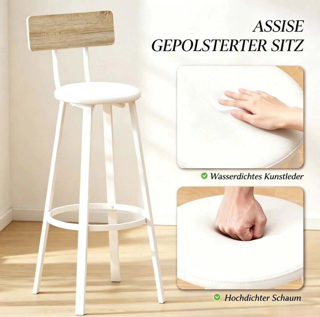 Set di 2 sgabelli da bar bianchi con schienale effetto rovere