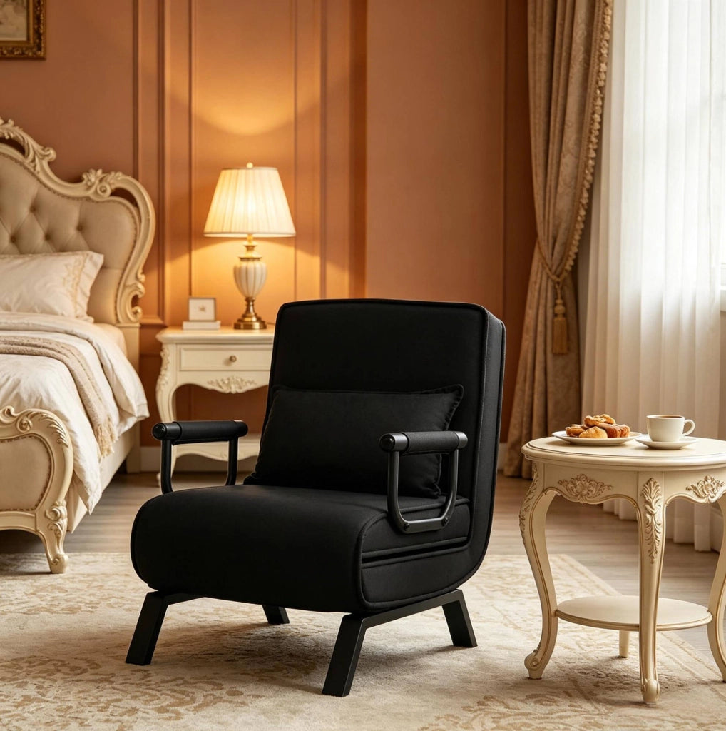 Poltrona convertibile 65x78x75 cm nera 3 in 1 per spazi ridotti, senza materasso