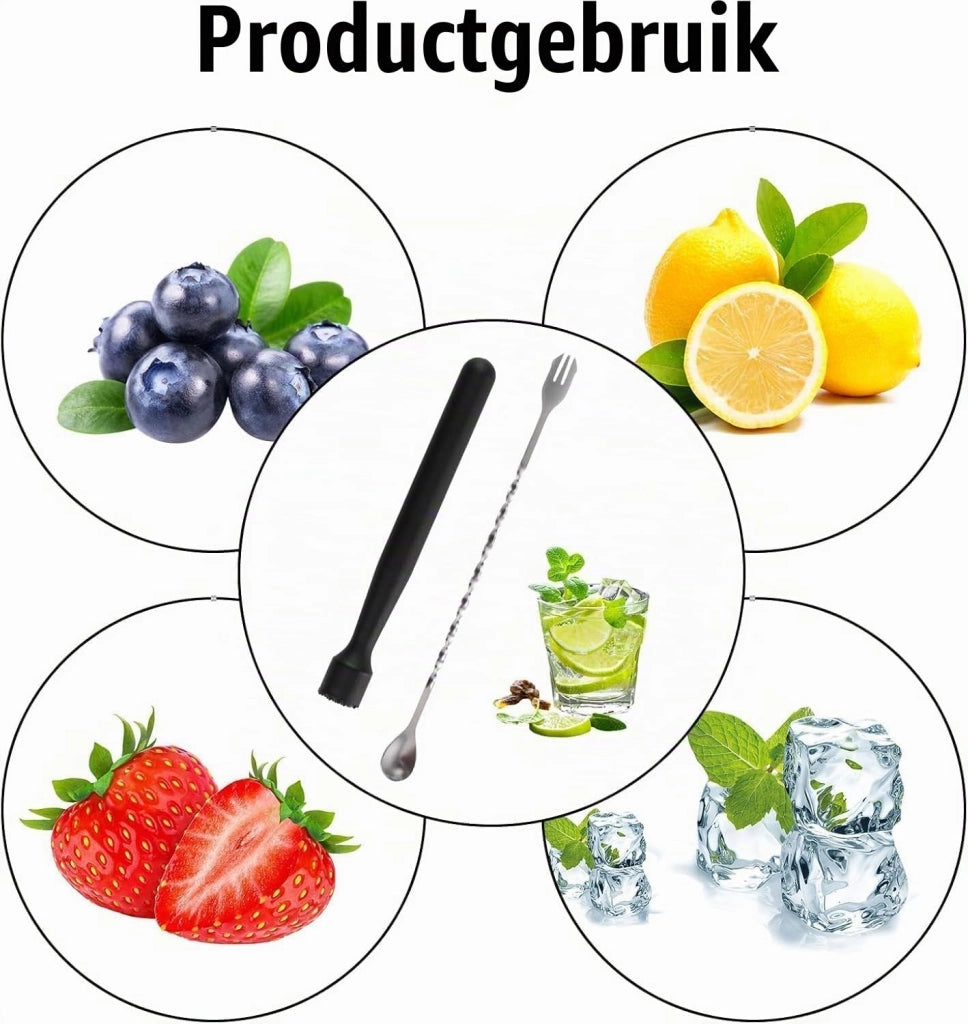 Set di timbri per cocktail in acciaio inossidabile, completo di cucchiaini da bar, composto da 2 pezzi