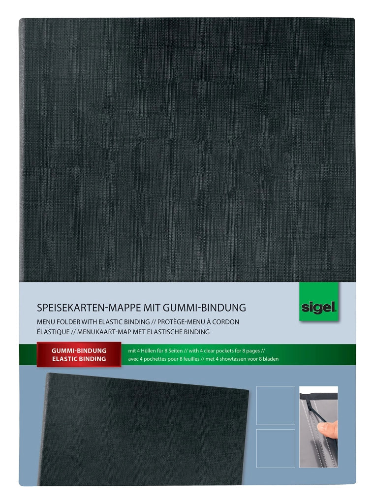 Cartella per menu con elastico, colore nero, formato A4, 1 pezzo