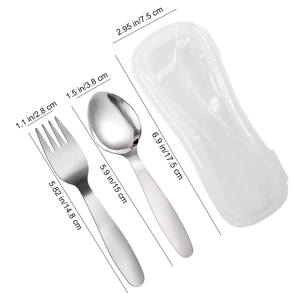 Set di posate per bambini, composto da 2 pezzi con custodia, in acciaio inossidabile, ideale per la merenda
