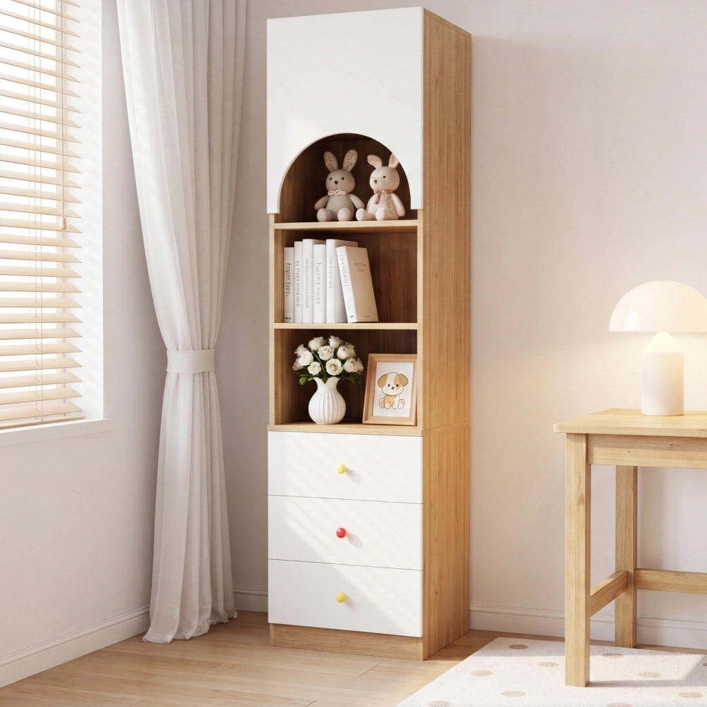 Libreria con anta, 3 cassetti e 3 ripiani - per cameretta - MDF - 50x50x200 cm - bianco