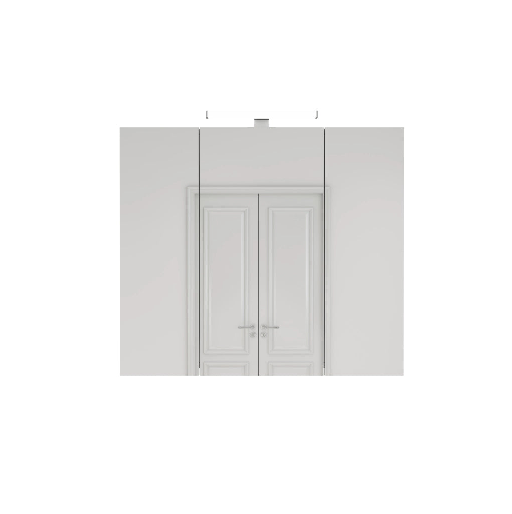 Mobile bagno bianco 80 cm con 3 ante, illuminazione LED, ripiani in vetro regolabili e presa francese integrata