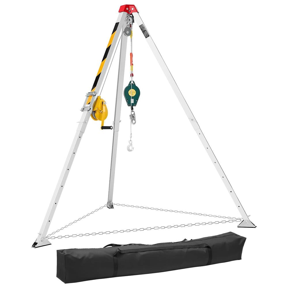 Treppiede per Spazi Confinati JC1200985 con Verricello 544 kg, Paranco di Sollevamento in Acciaio e Alluminio, Gambe Regolabili 1,34-2,15 m, Cavo 30 m