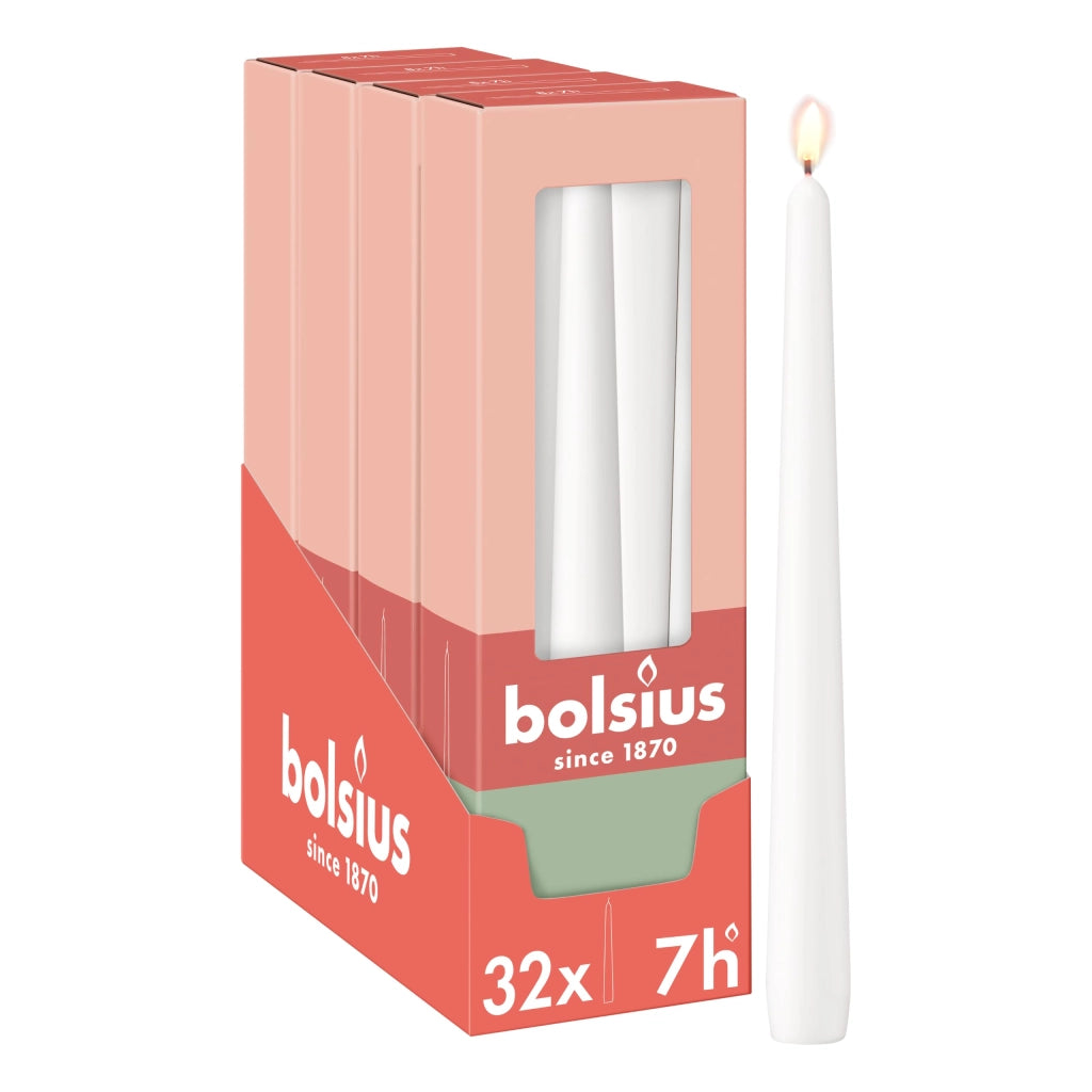 Candele con la punta dritta, alte 24,5 cm, confezione da 32 pezzi, colore bianco, senza olio di palma