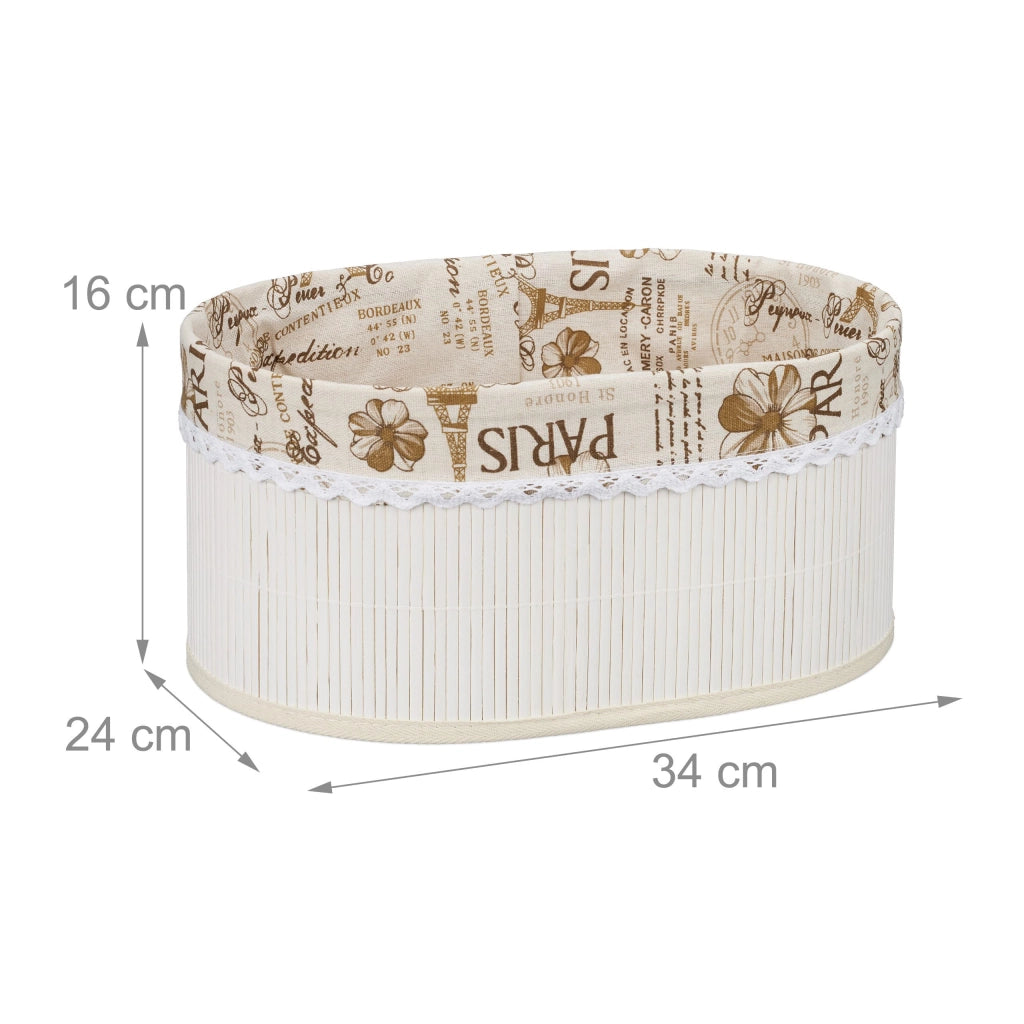 Cesto ovale, in bambù, design parigino, 16x34x24 cm, bianco