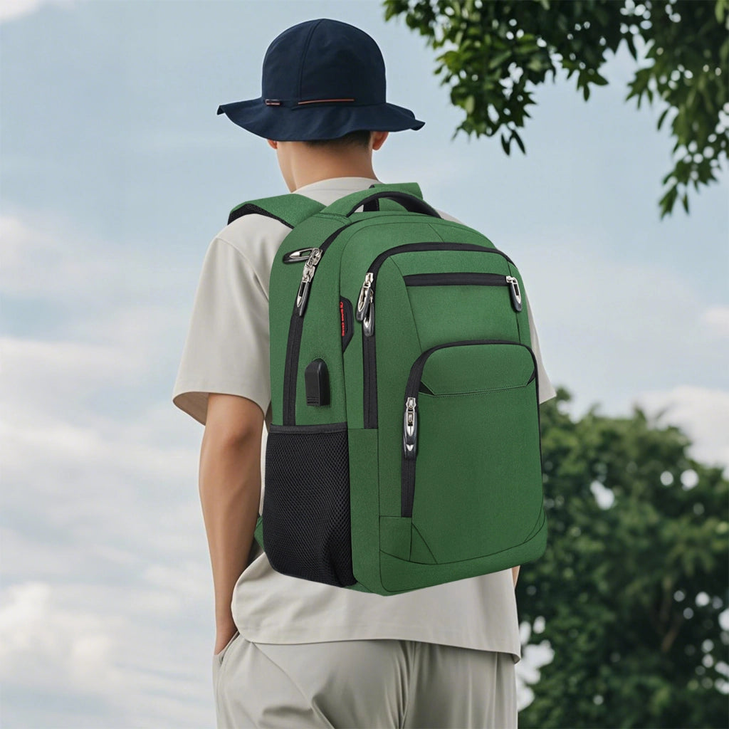 Zaino porta PC 15,6 pollici verde con porta USB e tasca antifurto