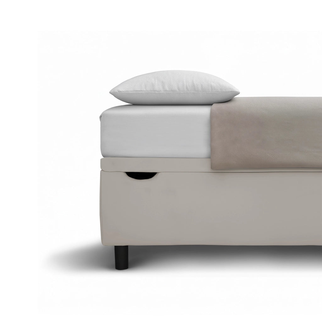 Letto Singolo Contenitore Imbottito 80x200 cm Similpelle Tortora BoxMax Testata Button
