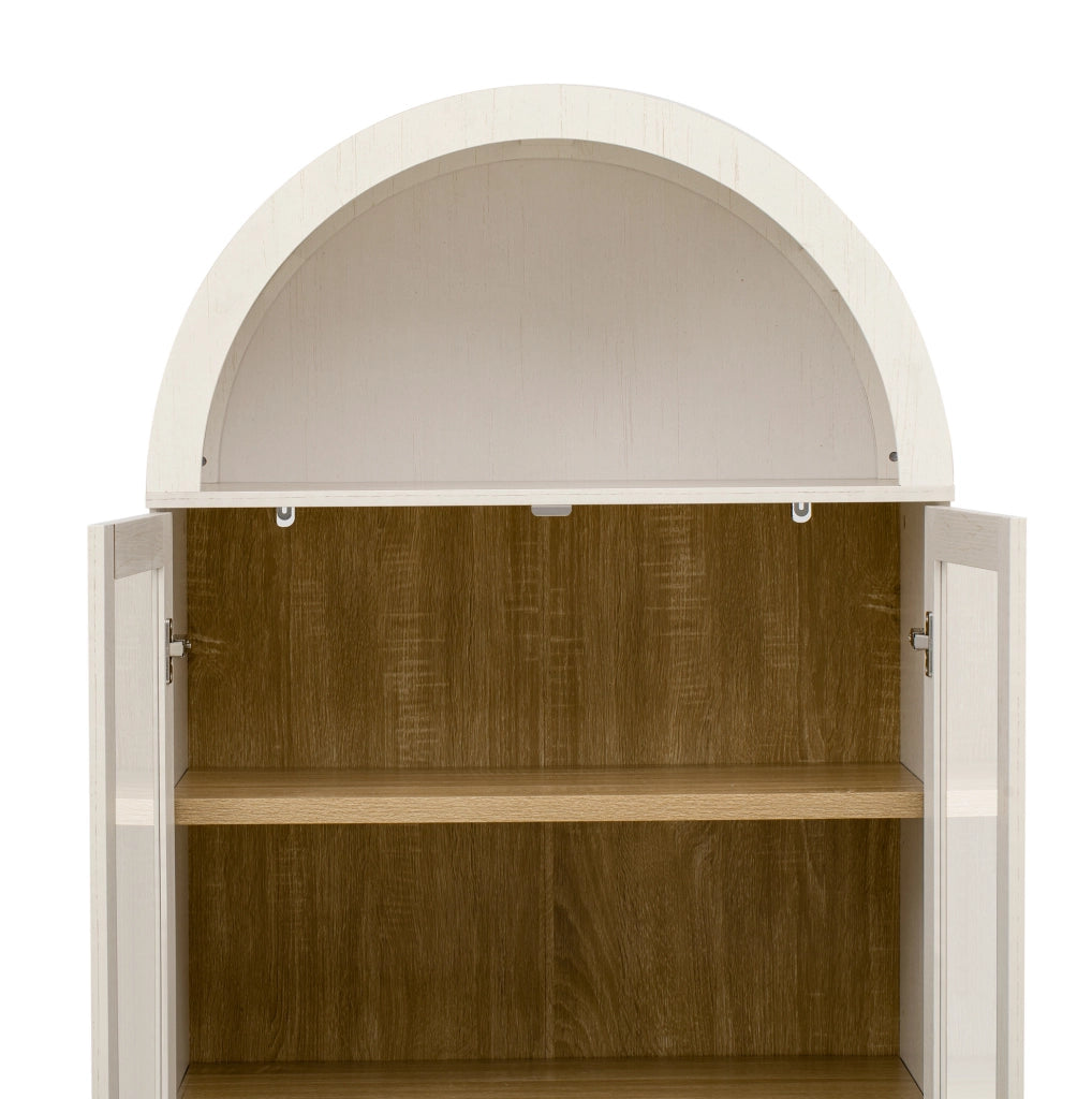 Credenza bianca con ante in vetro, ripiani regolabili e cassetti