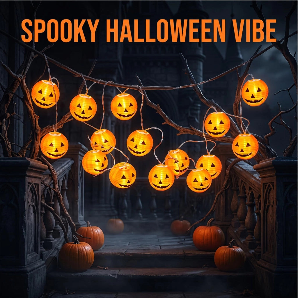 Catena luminosa a tema Halloween, con 20 luci a LED a forma di zucca, lunghezza 6 metri, alimentazione a batteria
