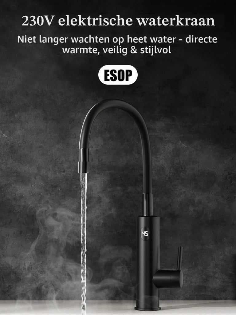 Rubinetto da cucina elettrico con resistenza integrata, 3200 W, display LCD, colore nero