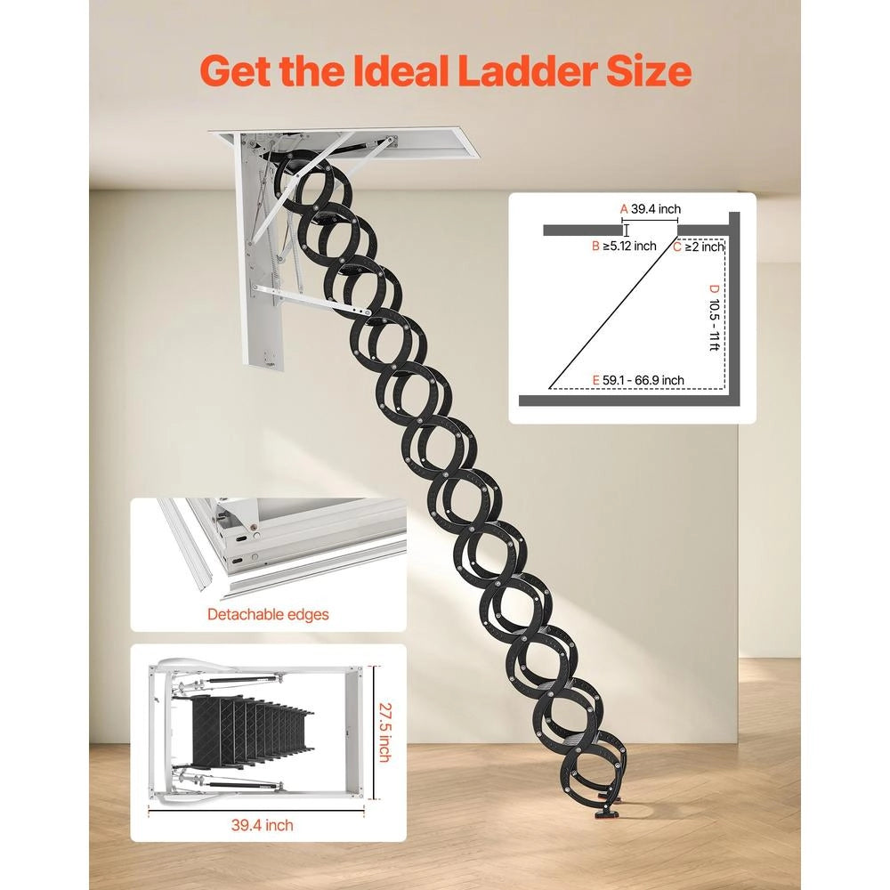Scala Retrattile per Soffitta E2-13 Pieghevole Acciaio e Alluminio 13 Gradini Portata 299,4 kg Altezza 3,2-3,35 m per Mansarda Fai da Te