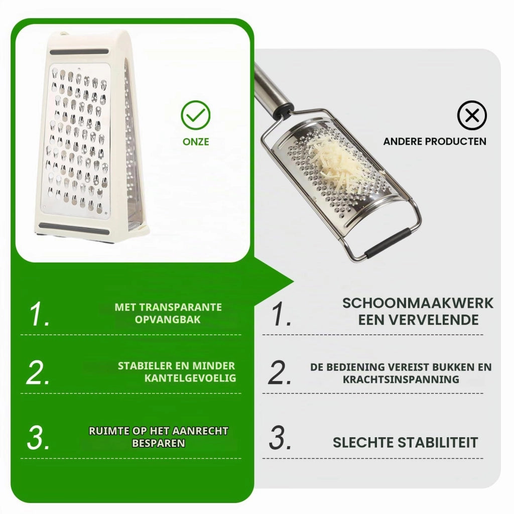 Grattugia per formaggio con contenitore, a doppia lama, in acciaio inossidabile, dimensioni 22x13,5x8,5 cm