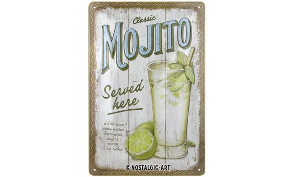 Cartello metallico retrò 20 x 30 cm, Mojito Served Here, design vintage