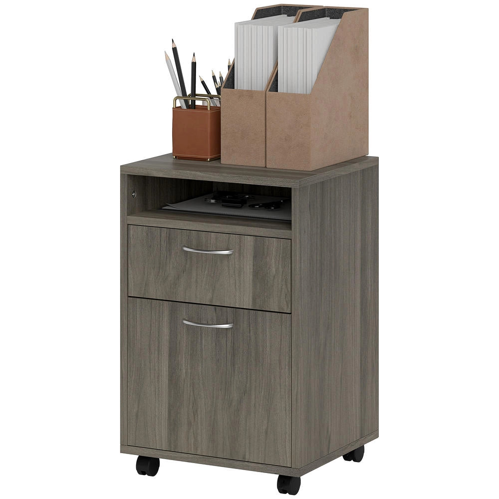 Cassettiera Portadocumenti con 4 Ruote e Ripiano Aperto, Mobiletto in Legno e Metallo, Pratico e Salvaspazio, per Casa e Ufficio, 40x35x60 cm, Grigio