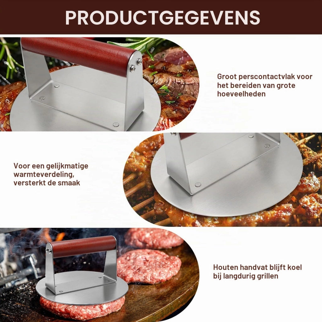 Pressa per hamburger, acciaio inossidabile, 16 cm – professionale e facile da pulire