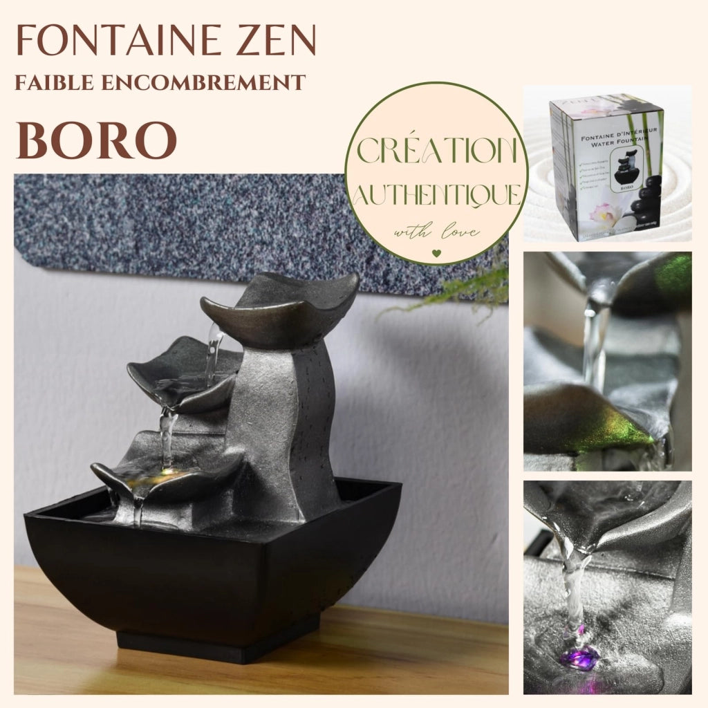 Fontana da tavolo Boro con luce LED, 18 cm, sistema a circuito chiuso