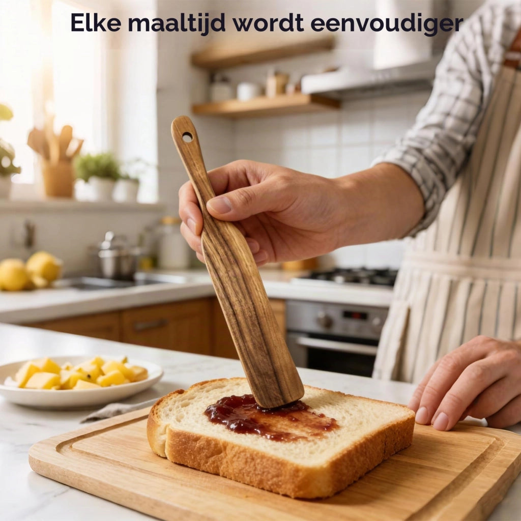 Set di 5 utensili da cucina in legno, realizzati in legno di acacia, composto da spatola e cucchiai