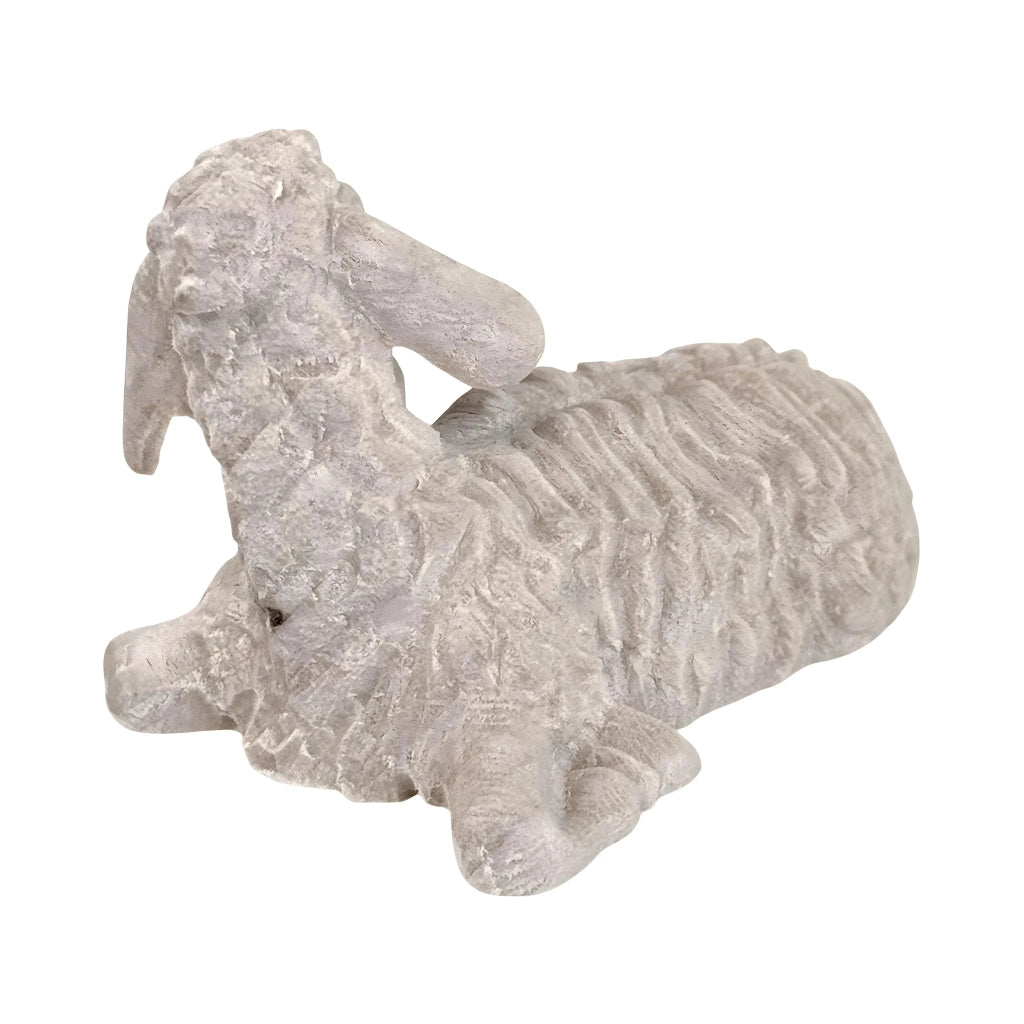Pecora seduta, 10 cm, legno dipinto a mano, statuina per presepe