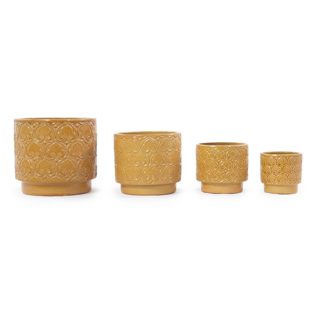 Vaso in ceramica gialla Ø 19 cm con rilievo a cuori