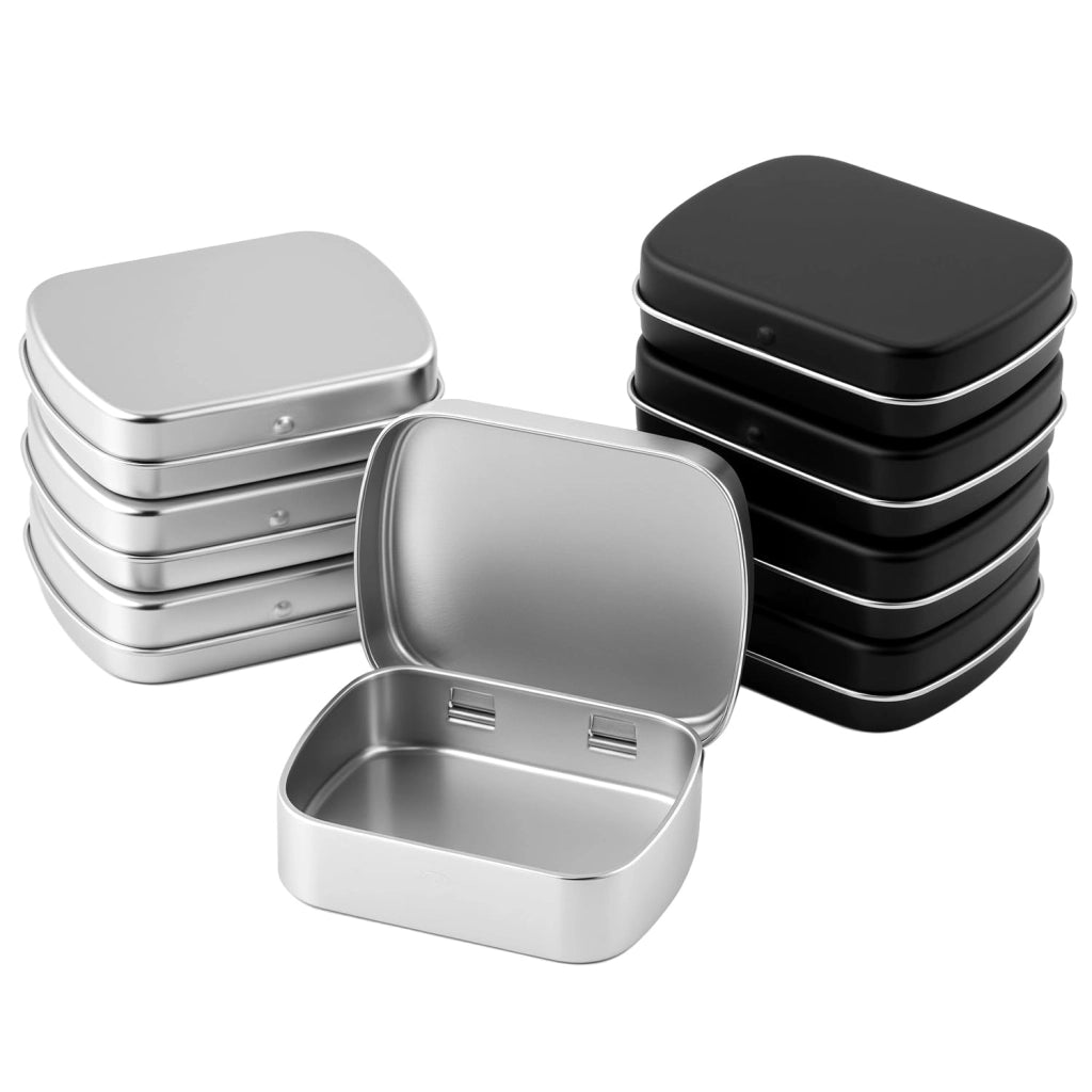 Scatole metalliche con coperchio a ribalta, dimensioni 60x48x15 mm, confezione da 8 pezzi, colore nero/argento